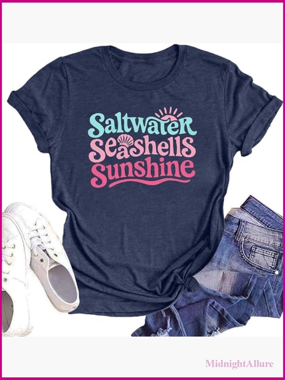 Women's Saltwater Seashells Graphic Tee Beach Vacation Short Sleeve T-Shirt